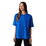 Grimelange Lagertha Kadın%100 Organik Pamuklu Kalın Dokulu Oversize Fit Yuvarlak Yakalı Mavi T-Shirt, XS