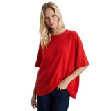 Grimelange Lagertha Kadın%100 Organik Pamuklu Kalın Dokulu Oversize Fit Yuvarlak Yakalı T-shirt, Kırmızı, XS