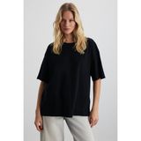 Grimelange Lagertha Kadın%100 Organik Pamuklu Kalın Dokulu Oversize Fit Yuvarlak Yakalı T-shirt, Siyah, XL