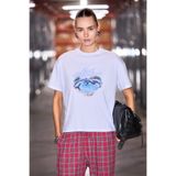 GRIMELANGE LARANA Kadın Yumuşak Kumaşlı %100 Organik Pamuklu Yuvarlak Yakalı Baskı Detaylı Beyaz T-Shirt