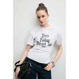 GRIMELANGE LAVINYA Kadın Yumuşak Kumaşlı %100 Pamuk Baskı Detaylı Beyaz T-Shirt