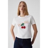 Grimelange Lazzıar Kadın Oversize Bisiklet Yaka Beyaz T-Shirt