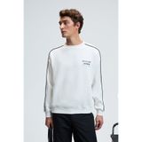 GRIMELANGE LEIF Erkek Kolları Biyeli Önü Baskılı Yuvarlak Yaka Oversize Ekru Sweatshirt