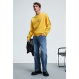 Grimelange LEIF Erkek Kolları Biyeli Önü Baskılı Yuvarlak Yaka Oversize Sarı Sweatshirt - XL