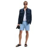 GRIMELANGE LEYTON Erkek Relaxed Fit Çift Cepli Beli Lastikli Keten Karışımlı Dokuma Mavi Şort & Bermuda