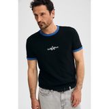 Grimelange Lıgne Erkek Yumuşak ve Esnek Kumaşlı Kontras Biyeli Baskı Detaylı Siyah T-Shirt