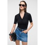 Grimelange Lokkıser Kadın Düğmeli Apaj Yaka Kısa Kol Siyah Bluz - XL
