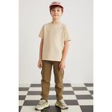 Grimelange Lorenz Erkek Çocuk %100 Pamuk Bisiklet Yaka Relaxed Fit Kısa Kollu Bej T-shirt - 5 - 6 Yaş