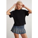 GRIMELANGE Lottıe Kadın %100 Organik Pamuklu Regular Kalıp Bisiklet Yaka Basic Kısa Kollu Siyah T-shirt