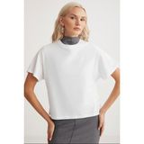 Grimelange Lottie Kadın Regular Kalıp Bisiklet Yaka%100 Pamuk Kısa Kollu T-shirt, Beyaz, XL