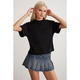 Grimelange Lottıe Kadın%100 Organik Pamuklu Regular Kalıp Bisiklet Yaka Basic Kısa Kollu T-shirt, Siyah, XL