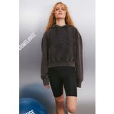 GRIMELANGE Lovısa Kadın Yıkama Efektli Oversize 3 Iplik Örme Organik Pamuk Kapüşonlu Siyah Sweatshirt