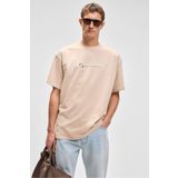 GRIMELANGE MANOL Erkek Bisiklet Yaka %100 Organik Pamuklu Oversize Fit Bej T-Shirt