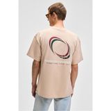 Grimelange Manol Erkek Bisiklet Yaka%100 Organik Pamuklu Oversize Fit Bej T-Shirt, XL