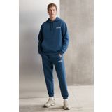 GRIMELANGE Martel Erkek Yumuşacık Içi Polarlı Baskılı Regular Kordonlu Mavi Sweatshirt