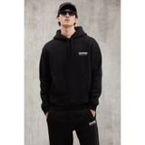 GRIMELANGE Martel Erkek Yumuşacık Içi Polarlı Baskılı Regular Kordonlu Siyah Sweatshirt