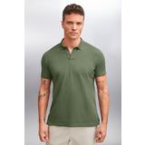 Grimelange Marten Erkek %100 Pamuk Kısa Kollu Regular Fit Haki Polo Yaka T-Shirt
