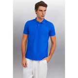 Grimelange Marten Erkek %100 Pamuk Kısa Kollu Regular Fit Saks Mavi Polo Yaka T-Shirt