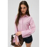 Grimelange Medea Kadın Slim Fit %100 Organik Pamuklu Kahverengi Çizgili Slim Fit Pembe Çizgili Gömlek - XS