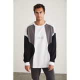 Grimelange Melvın Erkek Bisiklet Yaka Baskı Detaylı Uzun Kol Beyaz Sweatshirt