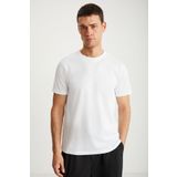 GRIMELANGE Mıchel Erkek Slim Fit Dar Kesim %100 Organik Pamuklu Yana Kayan Dikişli Basic Örme Beyaz T-shirt