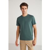GRIMELANGE Mıchel Erkek Slim Fit Dar Kesim %100 Organik Pamuklu Yana Kayan Dikişli Basic Örme Yeşil T-shirt