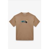GRIMELANGE MILENNIAL Erkek Oversize Fit %100 Pamuk Kalın Dokulu Baskılı Koyu Bej T-Shirt