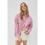 GRIMELANGE MIREL Kadın Oversize Fit %100 Organik Pamuklu Pembe Çizgili Gömlek
