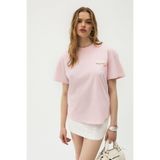 GRIMELANGE MOCHI Kadın %100 Organik Pamuklu Yuvarlak Yakalı Baskılı Pembe T-Shirt