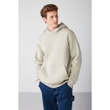 GRIMELANGE Mordred Erkek Yumuşacık Kumaşlı Örme 3 Iplik Oversize Kapüşonlu Kanguru Cepli Taş Rengi Sweatshirt