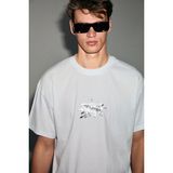 Grimelange Morges Erkek %100 Organik Pamuklu Yuvarlak Yakalı Silikon Baskı Detaylı Regular Beyaz T-Shirt - 2XL
