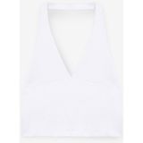 Grimelange MORIENNE Kadın Halter Yaka Kalın Askılı Sırtı Açık Crop Beyaz Bluz - XL