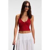 Grimelange MORIENNE Kadın Halter Yaka Kalın Askılı Sırtı Açık Crop Kırmızı Bluz - XL