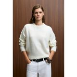 Grimelange NANNA Kadın Oversize Fit Yumuşacık Kaşmir Tuşesinde Bisiklet yaka Kalın Triko Ekru Kazak - L - XL