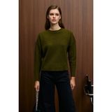 Grimelange NANNA Kadın Oversize Fit Yumuşacık Kaşmir Tuşesinde Bisiklet yaka Kalın Triko Haki Kazak - L - XL