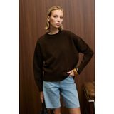 Grimelange NANNA Kadın Oversize Fit Yumuşacık Kaşmir Tuşesinde Bisiklet yaka Kalın Triko Kahverengi Kazak - XL