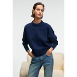 Grimelange NANNA Kadın Oversize Fit Yumuşacık Kaşmir Tuşesinde Bisiklet yaka Kalın Triko Lacivert Kazak - L - XL