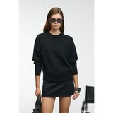 Grimelange NANNA Kadın Oversize Fit Yumuşacık Kaşmir Tuşesinde Bisiklet yaka Kalın Triko Siyah Kazak - L - XL