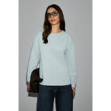 GRIMELANGE NEAT Kadın Organik Pamuklu Bisiklet Yaka Oversize Fit Uzun Kollu Gri T-Shirt