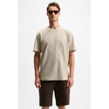 GRIMELANGE NELIDO Erkek Nakış Detaylı %100 Organik Pamuk Bisiklet Yaka Kısa Kollu Regular Fit Taş Rengi T-Shirt