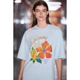 GRIMELANGE NITZA Kadın %100 Pamuk Oversize Bisiklet Yaka Açık Mavi T-Shirt