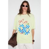 Grimelange Nıtza Kadın %100 Pamuk Oversize Bisiklet Yaka Mint Yeşil T-Shirt - Mint Yeşili - XL
