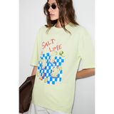 GRIMELANGE NITZA Kadın %100 Pamuk Oversize Bisiklet Yaka Mint Yeşil T-Shirt