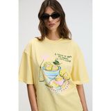 Grimelange NITZA Kadın %100 Pamuk Oversize Bisiklet Yaka Sarı T-Shirt - XS