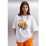 Grimelange Nıtza Kadın%100 Pamuk Oversize Bisiklet Yaka Beyaz T-Shirt