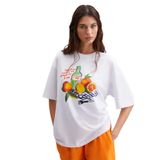 Grimelange Nitza Kadın%100 Pamuk Oversize Bisiklet Yaka T-shirt, Beyaz, XL