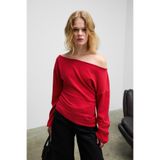 GRIMELANGE NIVEAS Kadın Yumuşak Ve Esnek Kumaşlı Kayık Yakalı Yanı Büzgülü Kırmızı Sweatshirt