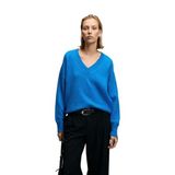 Grimelange NORSHA Kadın V Yaka Yumşak Dokulu Relaxed Fit Triko Mavi Kazak - L - XL