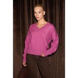 Grimelange NORSHA Kadın V Yaka Yumşak Dokulu Relaxed Fit Triko Pembe Kazak - S - M