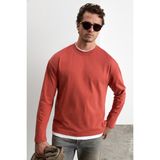Grimelange Nox Erkek Yaka ve Etek Uçları Kontrast Detaylı Kiremit Rengi T-Shirt - 2XL